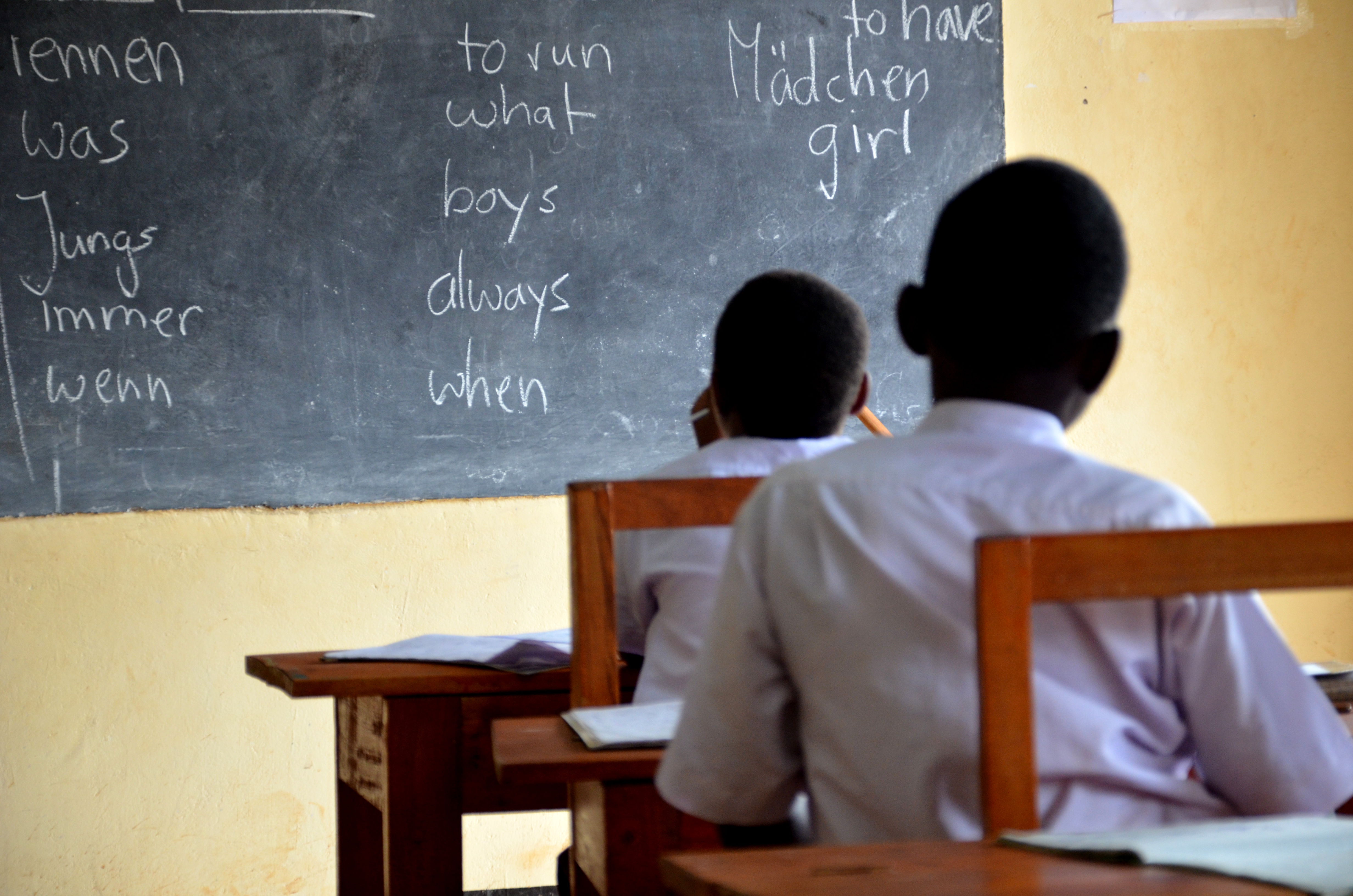 Students learning in a Tanzanian classroom